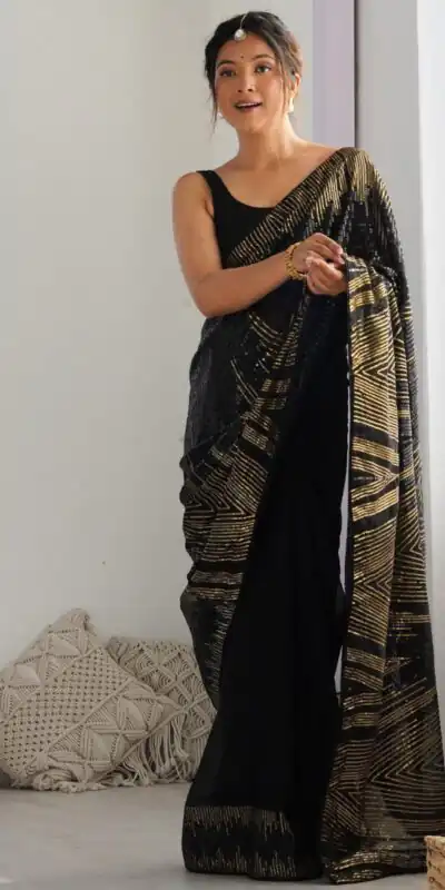 Black Georgette Sequence Lace Work Saree | Sarees, Bollywood Sarees, Creative Sarees, Designer Sarees, Embroidered Sarees, Ethnic Saree, Modern Digital sarees, Party Wear Sarees