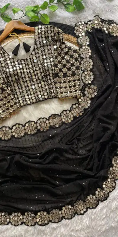 Black Georgette Sequence Work Saree | Sarees, Bollywood Sarees, Creative Sarees, Designer Sarees, Embroidered Sarees, Ethnic Saree, Modern Digital sarees, Party Wear Sarees