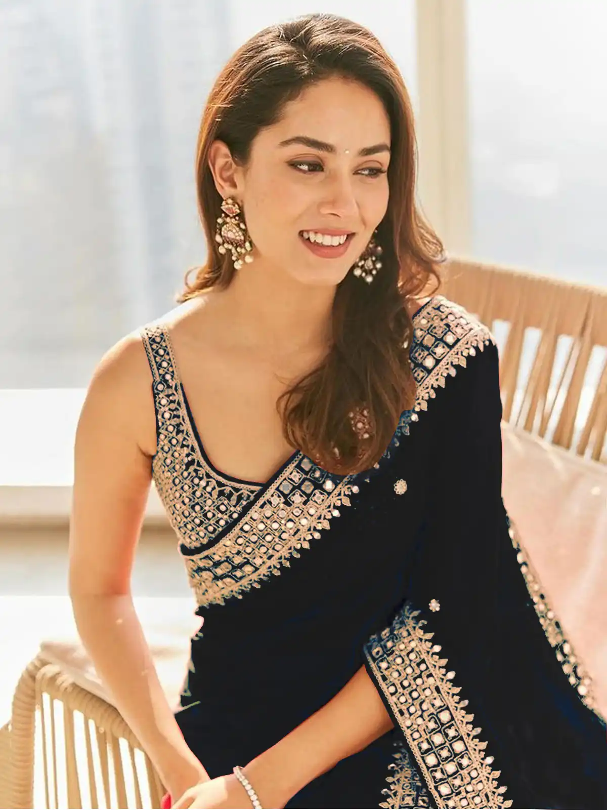 Black Georgette Thread Sequence Work Saree | Sarees, Bollywood Sarees, Creative Sarees, Designer Sarees, Embroidered Sarees, Ethnic Saree, Modern Digital sarees, Party Wear Sarees