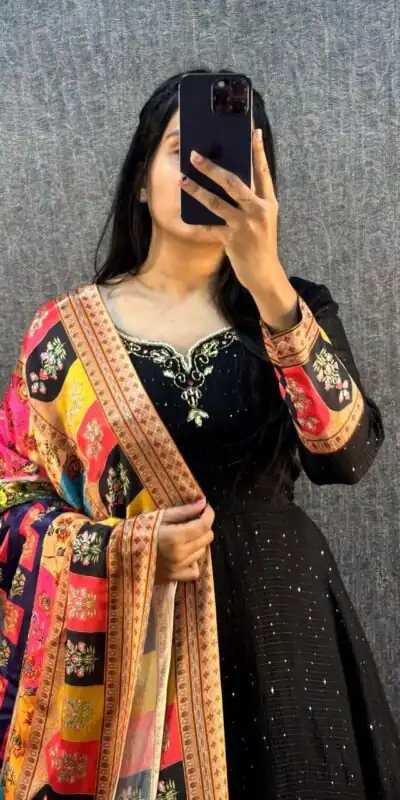 Black Georgette Wide Sequence Work Anarkali Gown | Gowns, Bollywood Gowns, Creative Gowns, Designer Gowns, Embroidered Gowns, Party Wear Gowns, Straight Suits