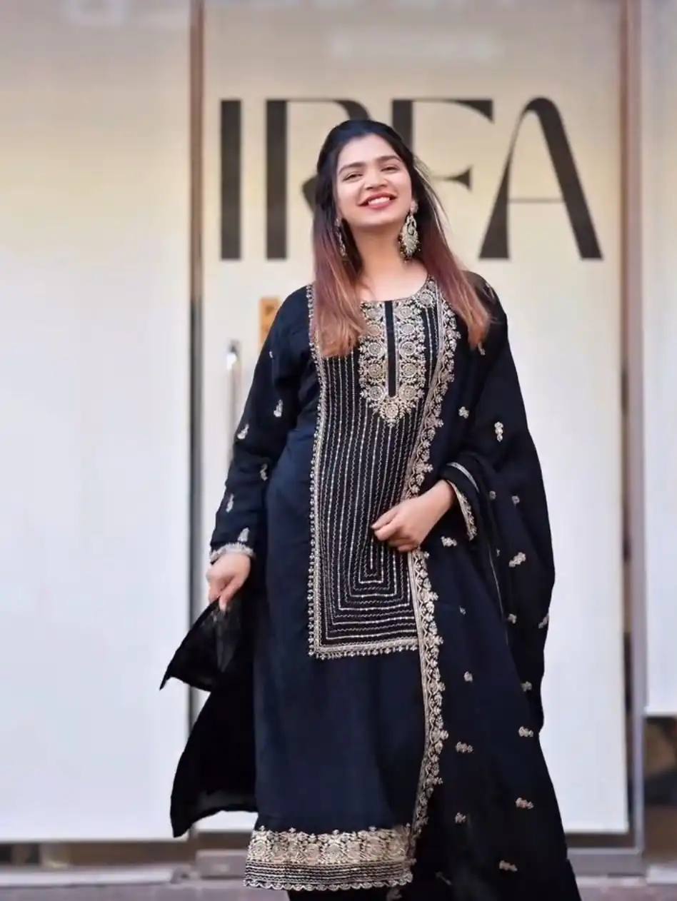 Black Georgette With Embroidery Work Salwar Suit | Jump Suits, Salwar suit, Casual Suits, Creative suits, Designer Suits, Palazzo Suits, Party Wear Suits, Patiala Suits, Straight Suits