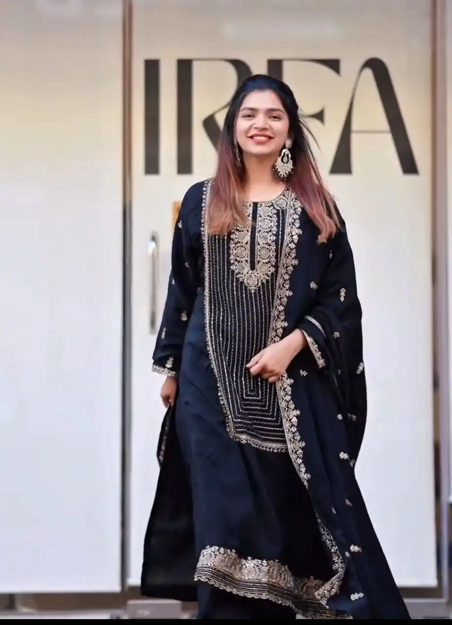 Black Georgette With Embroidery Work Salwar Suit | Jump Suits, Salwar suit, Casual Suits, Creative suits, Designer Suits, Palazzo Suits, Party Wear Suits, Patiala Suits, Straight Suits
