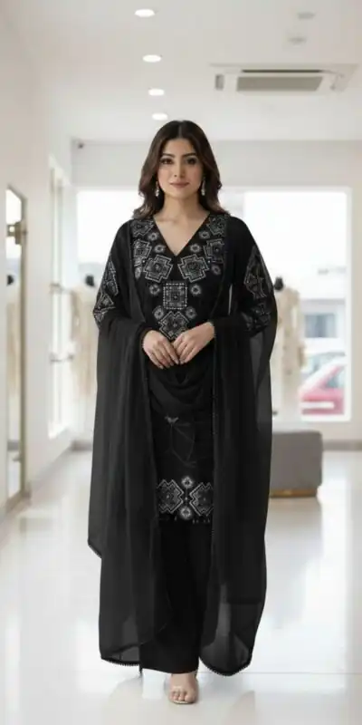 Black Georgette With Sequins Work Salwar Suit | Jump Suits, Salwar suit, Casual Suits, Creative suits, Designer Suits, Palazzo Suits, Party Wear Suits, Patiala Suits, Straight Suits