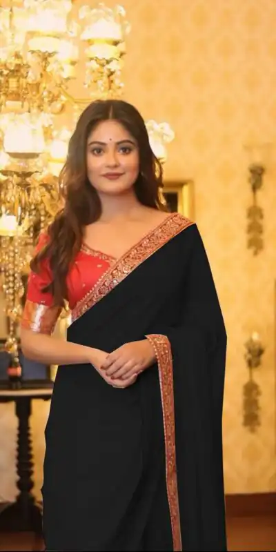 Black Georgette Zari Work Saree | Sarees, Bollywood Sarees, Creative Sarees, Designer Sarees, Embroidered Sarees, Ethnic Saree, Modern Digital sarees, Party Wear Sarees