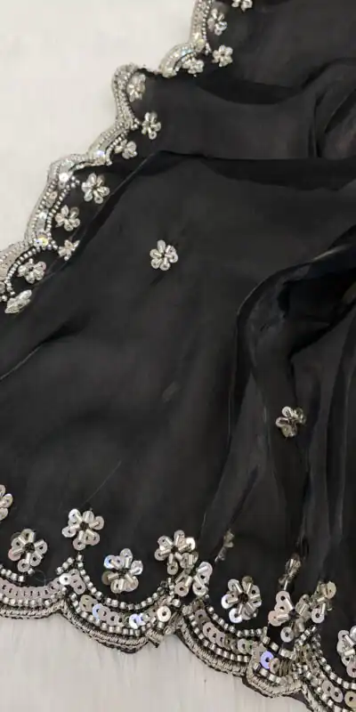 Black Jimmy Chou Silk Embroidery Work Saree | Sarees, Bollywood Sarees, Creative Sarees, Designer Sarees, Embroidered Sarees, Ethnic Saree, Modern Digital sarees, Party Wear Sarees