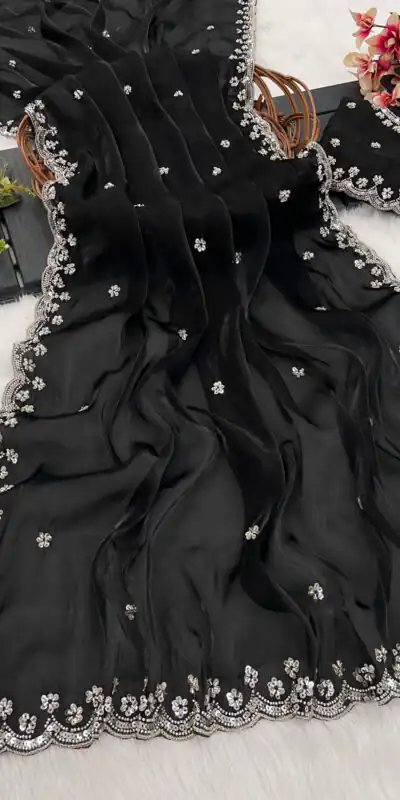 Black Jimmy Chou Silk Embroidery Work Saree | Sarees, Bollywood Sarees, Creative Sarees, Designer Sarees, Embroidered Sarees, Ethnic Saree, Modern Digital sarees, Party Wear Sarees
