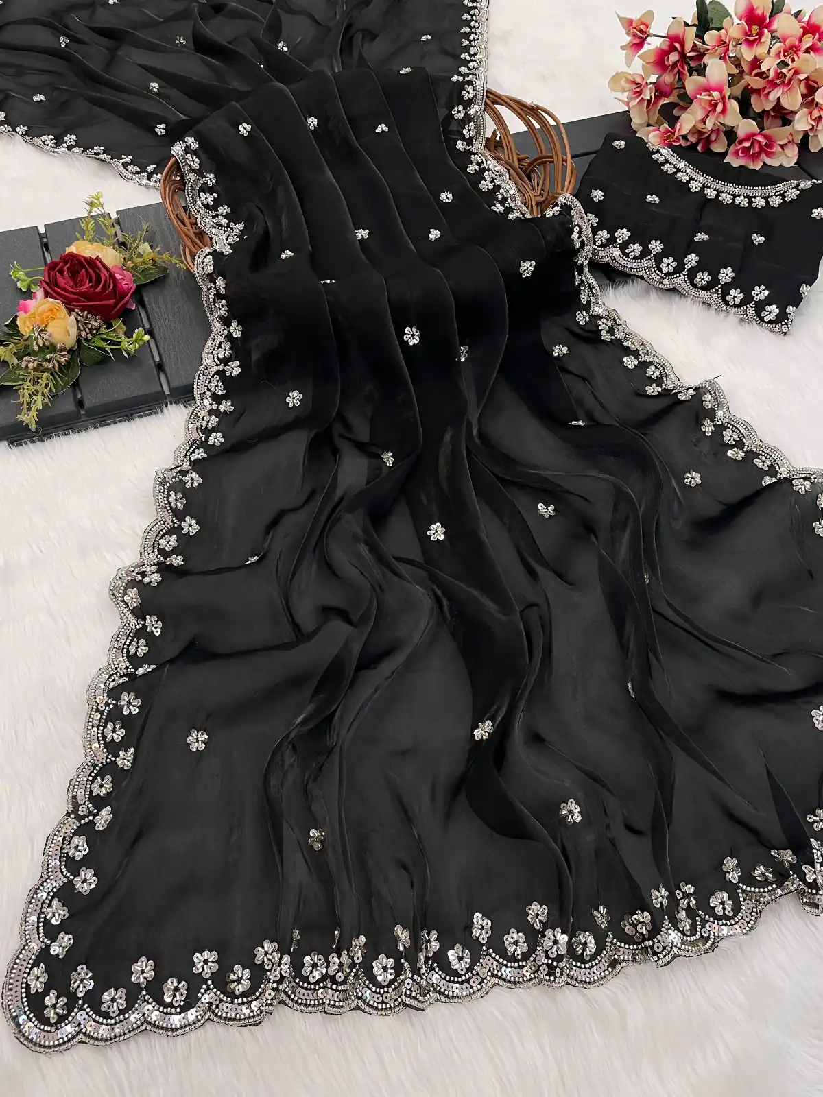 Black Jimmy Chou Silk Embroidery Work Saree | Sarees, Bollywood Sarees, Creative Sarees, Designer Sarees, Embroidered Sarees, Ethnic Saree, Modern Digital sarees, Party Wear Sarees