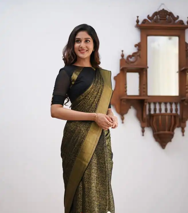 Black Lichi Silk Border Jacquard Work Saree | Sarees, Bollywood Sarees, Creative Sarees, Designer Sarees, Embroidered Sarees, Ethnic Saree, Modern Digital sarees, Party Wear Sarees
