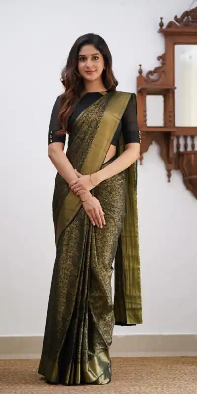 Black Lichi Silk Border Jacquard Work Saree | Sarees, Bollywood Sarees, Creative Sarees, Designer Sarees, Embroidered Sarees, Ethnic Saree, Modern Digital sarees, Party Wear Sarees