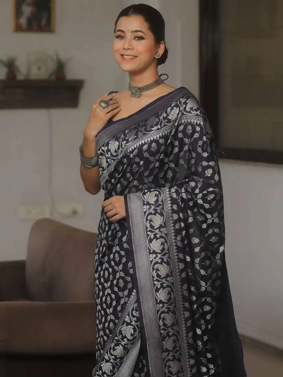 Black Lichi Silk Jacquard Border Work Saree | Sarees, Bollywood Sarees, Creative Sarees, Designer Sarees, Embroidered Sarees, Ethnic Saree, Modern Digital sarees, Party Wear Sarees