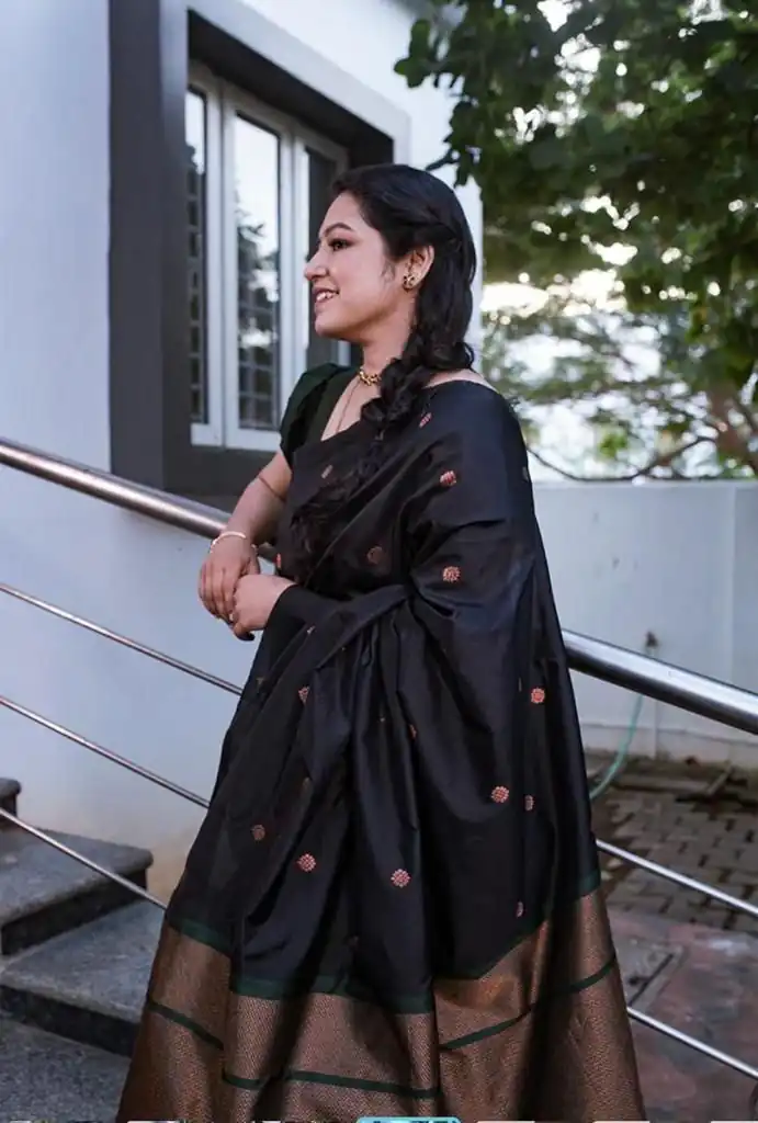 Black Lichi Silk Jacquard Saree | Sarees, Bollywood Sarees, Creative Sarees, Designer Sarees, Embroidered Sarees, Ethnic Saree, Modern Digital sarees, Party Wear Sarees