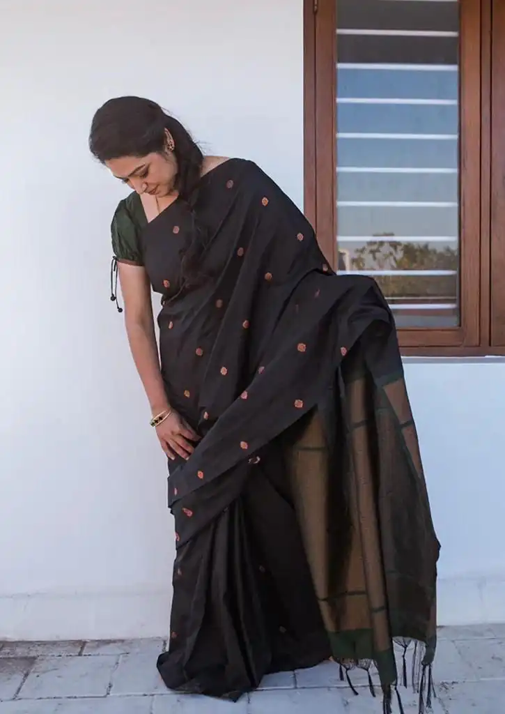 Black Lichi Silk Jacquard Saree | Sarees, Bollywood Sarees, Creative Sarees, Designer Sarees, Embroidered Sarees, Ethnic Saree, Modern Digital sarees, Party Wear Sarees