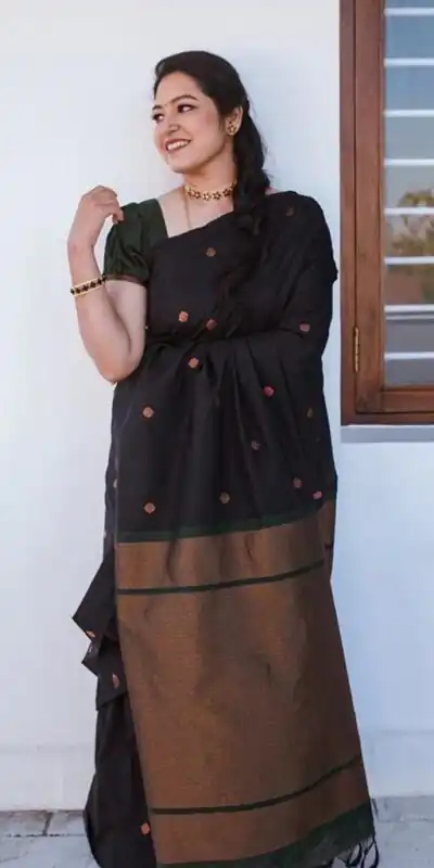 Black Lichi Silk Jacquard Saree | Sarees, Bollywood Sarees, Creative Sarees, Designer Sarees, Embroidered Sarees, Ethnic Saree, Modern Digital sarees, Party Wear Sarees