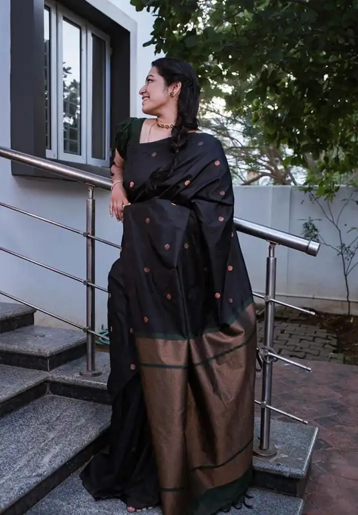Black Lichi Silk Jacquard Saree | Sarees, Bollywood Sarees, Creative Sarees, Designer Sarees, Embroidered Sarees, Ethnic Saree, Modern Digital sarees, Party Wear Sarees