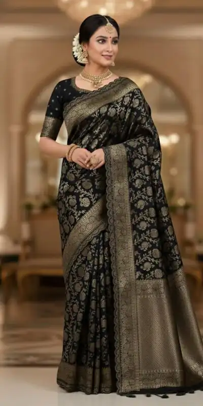 Black Litchi Silk Embroidery Lace Work Saree | Sarees, Bollywood Sarees, Creative Sarees, Designer Sarees, Embroidered Sarees, Ethnic Saree, Modern Digital sarees, Party Wear Sarees