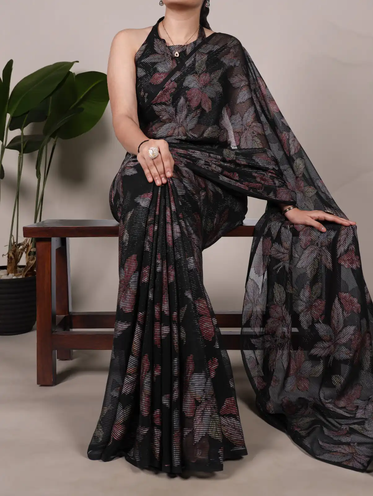 Black Lurex Floral Viscose Saree | Sarees, Bollywood Sarees, Creative Sarees, Designer Sarees, Embroidered Sarees, Ethnic Saree, Modern Digital sarees, Party Wear Sarees