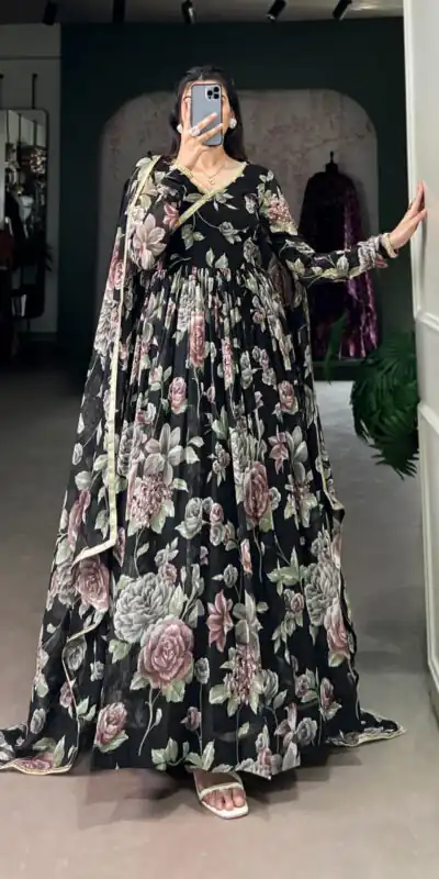 Black Marble Floral Print Lace Touch Up Gown | Gowns, Bollywood Gowns, Creative Gowns, Designer Gowns, Embroidered Gowns, Party Wear Gowns