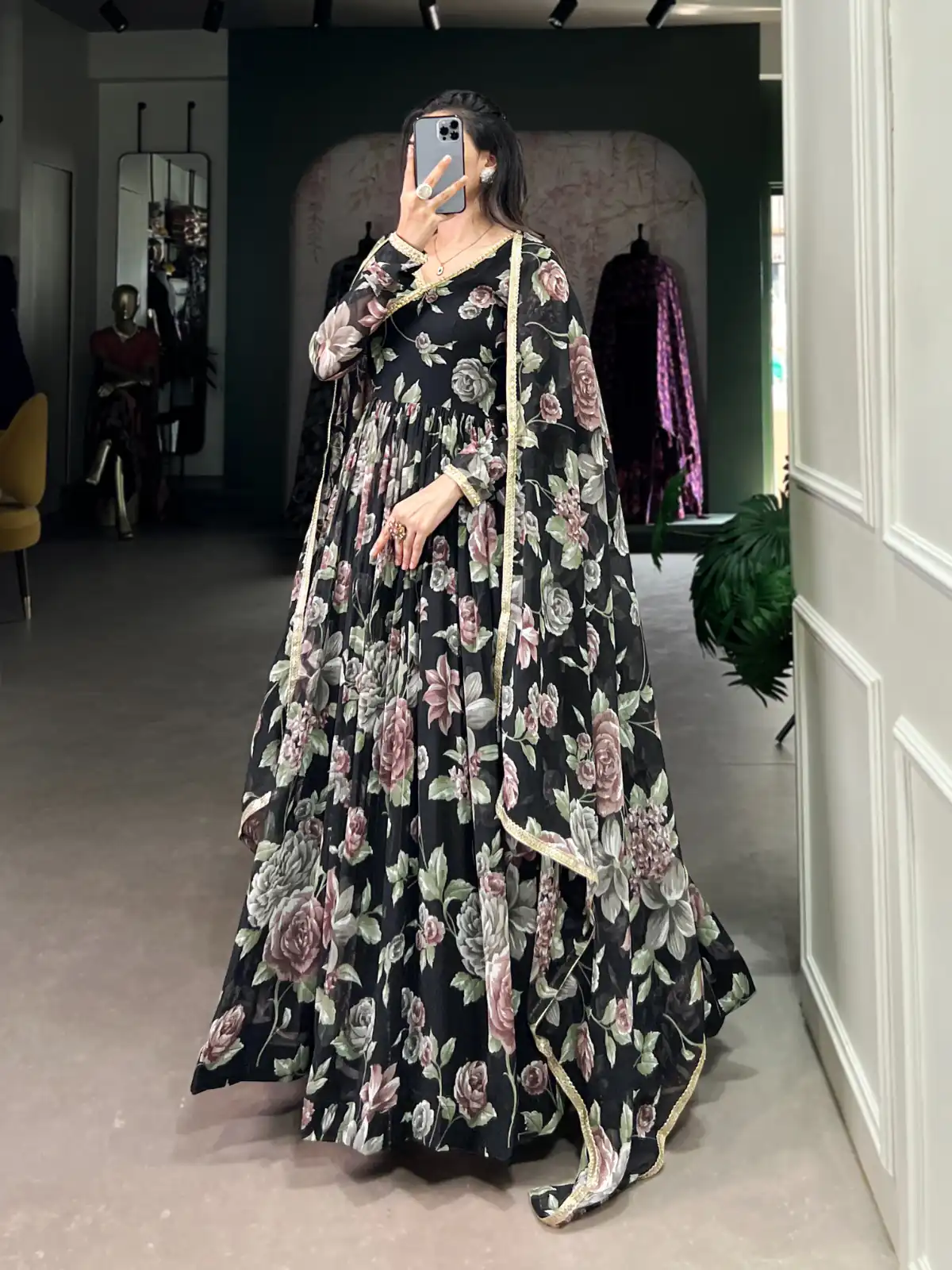 Black Marble Floral Print Lace Touch Up Gown | Gowns, Bollywood Gowns, Creative Gowns, Designer Gowns, Embroidered Gowns, Party Wear Gowns