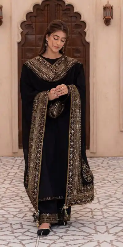 Black Natural Crep Silk With Embroider Salwar Suit | Jump Suits, Salwar suit, Casual Suits, Creative suits, Designer Suits, Palazzo Suits, Party Wear Suits, Patiala Suits, Straight Suits