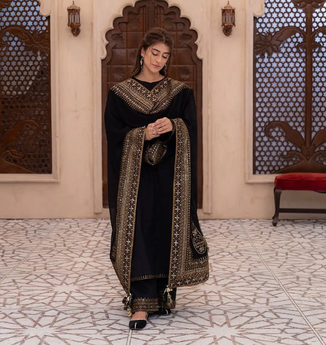 Black Natural Crep Silk With Embroider Salwar Suit | Jump Suits, Salwar suit, Casual Suits, Creative suits, Designer Suits, Palazzo Suits, Party Wear Suits, Patiala Suits, Straight Suits