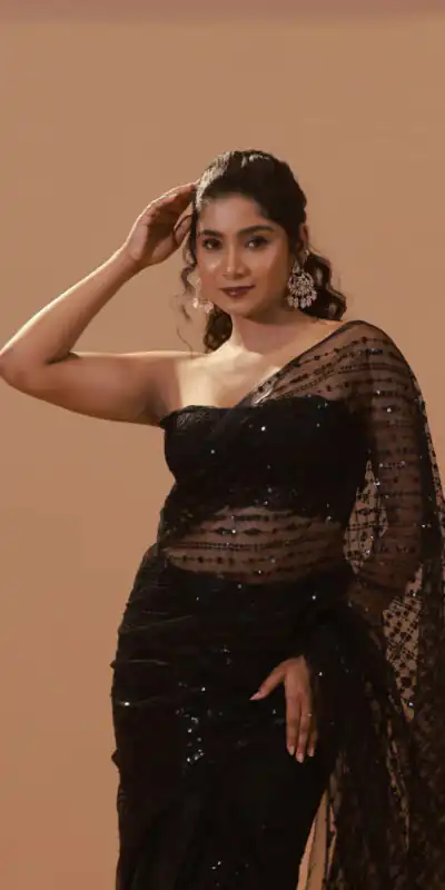 Black Nylon Net Sequence Thread Work Saree | Sarees, Bollywood Sarees, Creative Sarees, Designer Sarees, Embroidered Sarees, Ethnic Saree, Modern Digital sarees, Party Wear Sarees