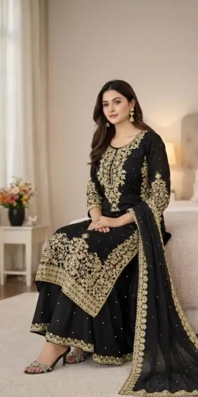 Black Organza Silk Embroidery Work Salwar Suit | Jump Suits, Salwar suit, Casual Suits, Creative suits, Designer Suits, Palazzo Suits, Party Wear Suits, Patiala Suits, Straight Suits