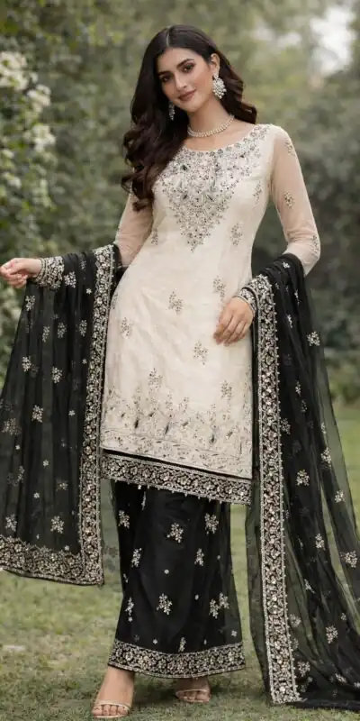 Black Organza Silk Moti Work Salwar Suit | Jump Suits, Salwar suit, Casual Suits, Creative suits, Designer Suits, Palazzo Suits, Party Wear Suits, Patiala Suits, Straight Suits