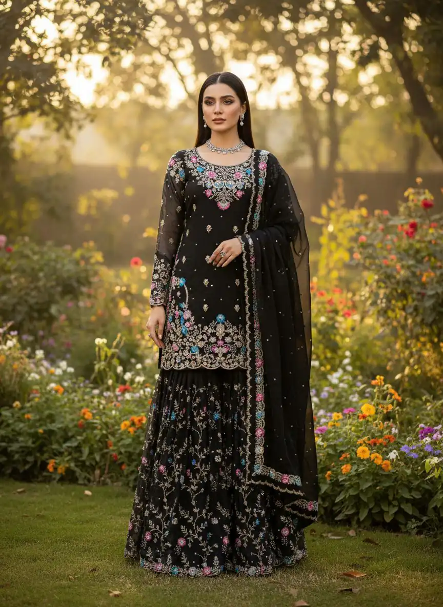 Black Organza Silk Sequence Moti Work Salwar Suit | Jump Suits, Salwar suit, Casual Suits, Creative suits, Designer Suits, Palazzo Suits, Party Wear Suits, Patiala Suits, Straight Suits