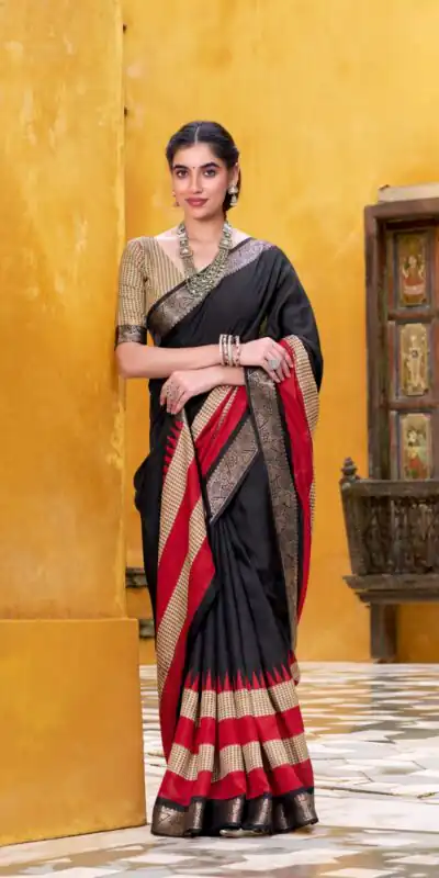 Black Poly Cotton Printed Zari Saree | Sarees, Bollywood Sarees, Creative Sarees, Designer Sarees, Embroidered Sarees, Ethnic Saree, Modern Digital sarees, Party Wear Sarees