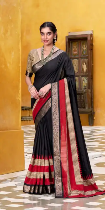 Black Poly Cotton Printed Zari Saree | Sarees, Bollywood Sarees, Creative Sarees, Designer Sarees, Embroidered Sarees, Ethnic Saree, Modern Digital sarees, Party Wear Sarees
