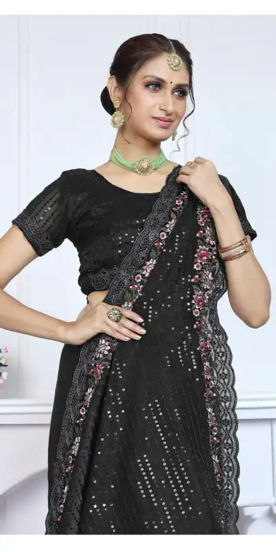 Black Premium Jimmy choo Silk Saree | Sarees, Bollywood Sarees, Creative Sarees, Designer Sarees, Embroidered Sarees, Ethnic Saree, Modern Digital sarees, Party Wear Sarees