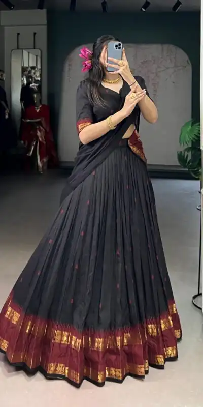 Black Pure Chanderi Zari Work Lehenga Choli | Lehenga, Bollywood Lehenga, Creative Lehenga, Designer Lehenga, Embroidered Lehenga, Party Wear Lehenga