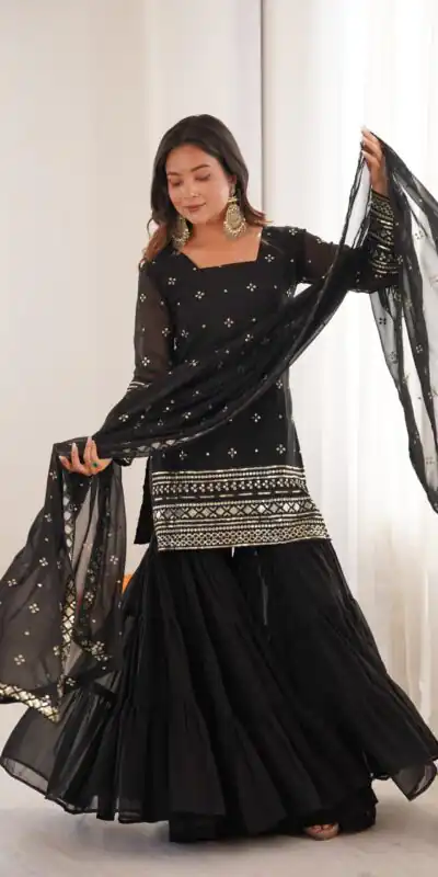 Black Pure Georgette Sequence Work Salwar Suit | Jump Suits, Salwar suit, Casual Suits, Creative suits, Designer Suits, Palazzo Suits, Party Wear Suits, Patiala Suits, Straight Suits