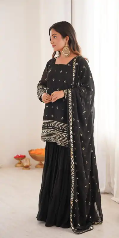 Black Pure Georgette Sequence Work Salwar Suit | Jump Suits, Salwar suit, Casual Suits, Creative suits, Designer Suits, Palazzo Suits, Party Wear Suits, Patiala Suits, Straight Suits