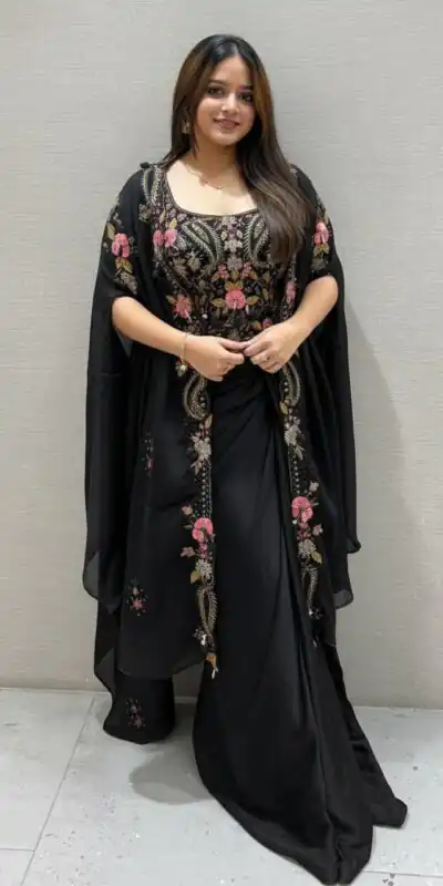 Black Rangoli Silk Embroidery Work Dhoti Suit | Jump Suits, Salwar suit, Casual Suits, Creative suits, Designer Suits, Palazzo Suits, Party Wear Suits, Patiala Suits, Straight Suits