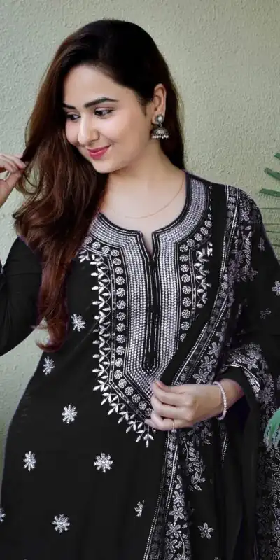 Black Rayon Cotton Embroidery Work Salwar Suit | Jump Suits, Salwar suit, Casual Suits, Creative suits, Designer Suits, Palazzo Suits, Party Wear Suits, Patiala Suits, Straight Suits