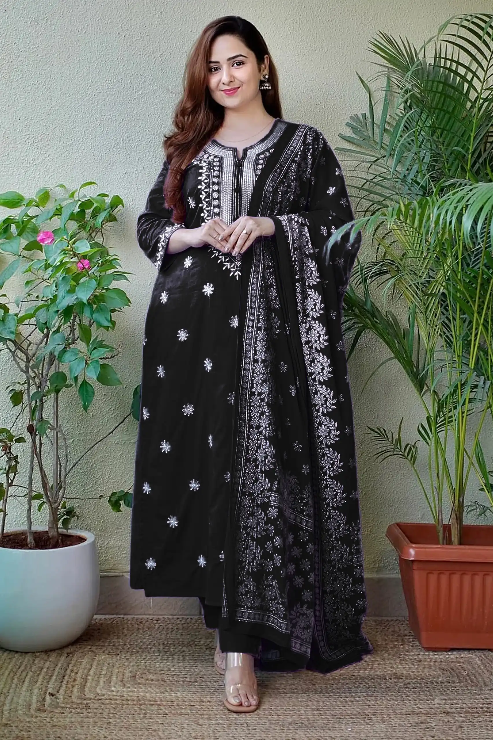 Black Rayon Cotton Embroidery Work Salwar Suit | Jump Suits, Salwar suit, Casual Suits, Creative suits, Designer Suits, Palazzo Suits, Party Wear Suits, Patiala Suits, Straight Suits