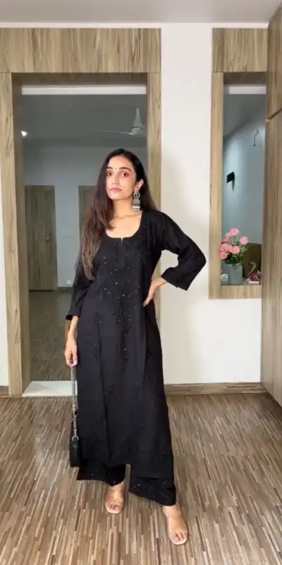 Black Reyon Embroidery Work Salwar Suit | Jump Suits, Salwar suit, Casual Suits, Creative suits, Designer Suits, Palazzo Suits, Party Wear Suits, Patiala Suits, Straight Suits