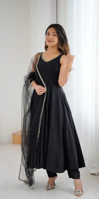 Black Roman Silk Chanderi Mirror Work Gown | Jump Suits, Salwar suit, Casual Suits, Creative suits, Designer Suits, Palazzo Suits, Party Wear Suits, Patiala Suits, Straight Suits