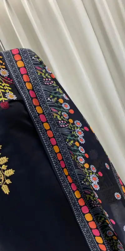 Black Roman Silk With Embroidery Salwar Suit | Jump Suits, Tops & Bottoms, Track Suits, Salwar suit, Casual Suits, Creative suits, Designer Suits, Palazzo Suits, Party Wear Suits, Patiala Suits, Straight Suits, Trendy Wear