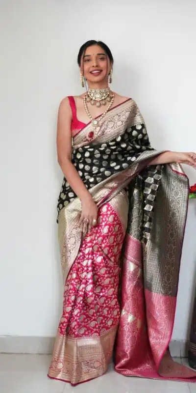 Black Soft Cotton Silk Golden Waving Saree | Sarees, Bollywood Sarees, Creative Sarees, Designer Sarees, Embroidered Sarees, Ethnic Saree, Modern Digital sarees, Party Wear Sarees