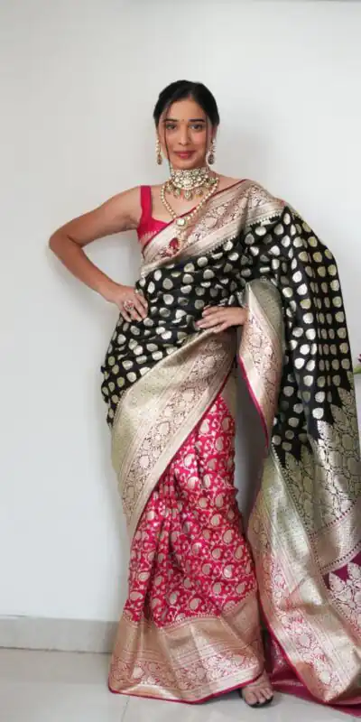 Black Soft Cotton Silk Golden Waving Saree | Sarees, Bollywood Sarees, Creative Sarees, Designer Sarees, Embroidered Sarees, Ethnic Saree, Modern Digital sarees, Party Wear Sarees