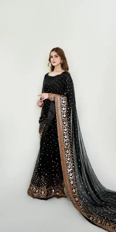 Black Soft Georgette Sequins Work Saree | Sarees, Bollywood Sarees, Creative Sarees, Designer Sarees, Embroidered Sarees, Ethnic Saree, Modern Digital sarees, Party Wear Sarees