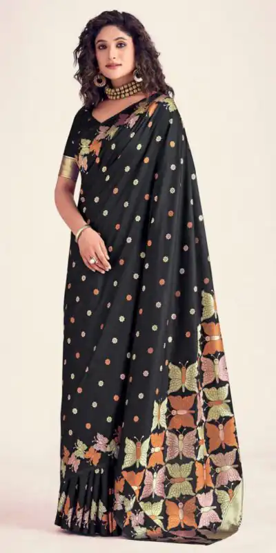 Black Soft Lichi Silk Border Lace Work Saree | Sarees, Bollywood Sarees, Creative Sarees, Designer Sarees, Embroidered Sarees, Ethnic Saree, Modern Digital sarees, Party Wear Sarees