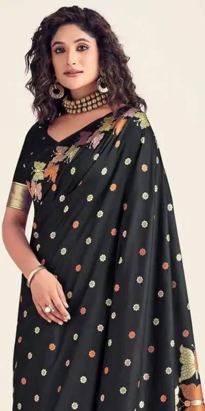 Black Soft Lichi Silk Border Lace Work Saree | Sarees, Bollywood Sarees, Creative Sarees, Designer Sarees, Embroidered Sarees, Ethnic Saree, Modern Digital sarees, Party Wear Sarees