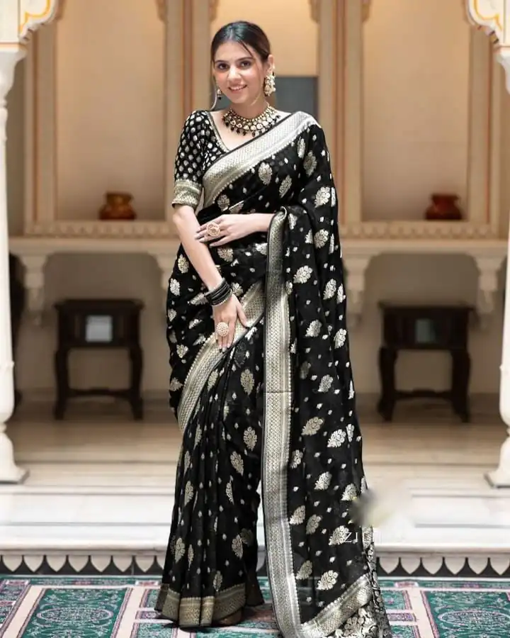Black Soft Lichi Silk Jacquard Work Saree | Sarees, Bollywood Sarees, Creative Sarees, Designer Sarees, Embroidered Sarees, Ethnic Saree, Modern Digital sarees, Party Wear Sarees