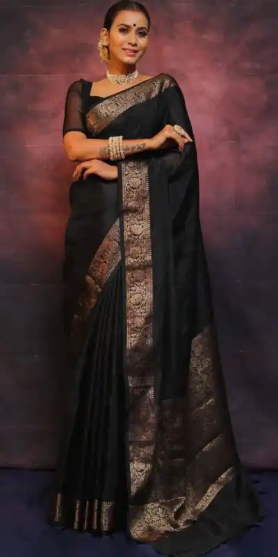 Black Soft Lichi Silk Lace Border Saree | Sarees, Bollywood Sarees, Creative Sarees, Designer Sarees, Embroidered Sarees, Ethnic Saree, Modern Digital sarees, Party Wear Sarees