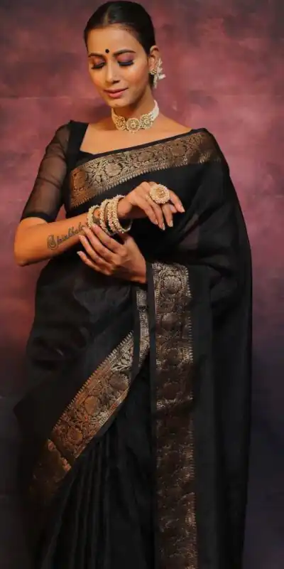 Black Soft Lichi Silk Lace Border Saree | Sarees, Bollywood Sarees, Creative Sarees, Designer Sarees, Embroidered Sarees, Ethnic Saree, Modern Digital sarees, Party Wear Sarees