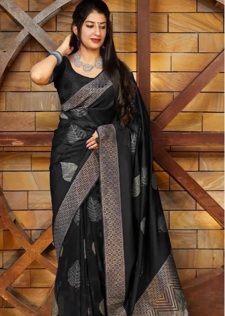 Black Soft Lichi Silk Saree | Sarees, Bollywood Sarees, Creative Sarees, Designer Sarees, Embroidered Sarees, Ethnic Saree, Modern Digital sarees, Party Wear Sarees