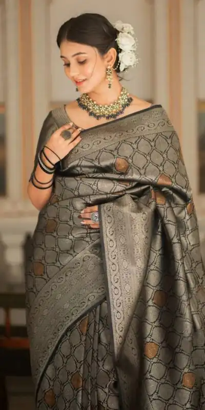 Black Soft Lichi With Jacquard Work Silk Saree | Sarees, Bollywood Sarees, Creative Sarees, Designer Sarees, Embroidered Sarees, Ethnic Saree, Modern Digital sarees, Party Wear Sarees